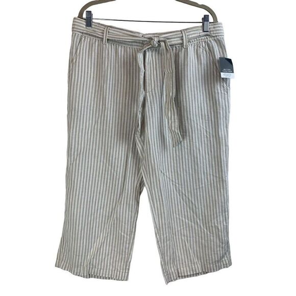 New Liz Claiborne Linen Flax Stripes Cropped Capri Pants Size L - Picture 1 of 7